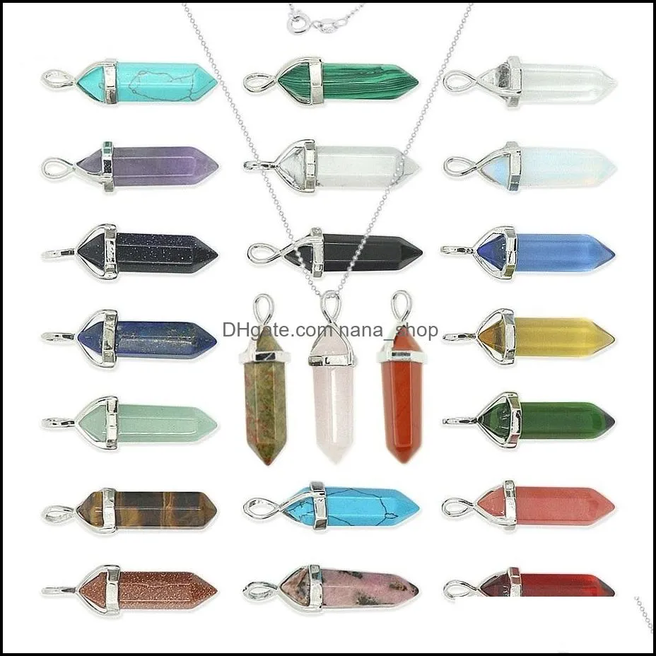 stainless steel chains hexagonal column crystal natural stone necklaces choker pendant necklace for women men fashion jewelry