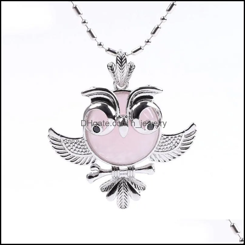 womens pendant jewelry owl pendant necklace womens natural crystal semigemstone small animal model female ornament owl long