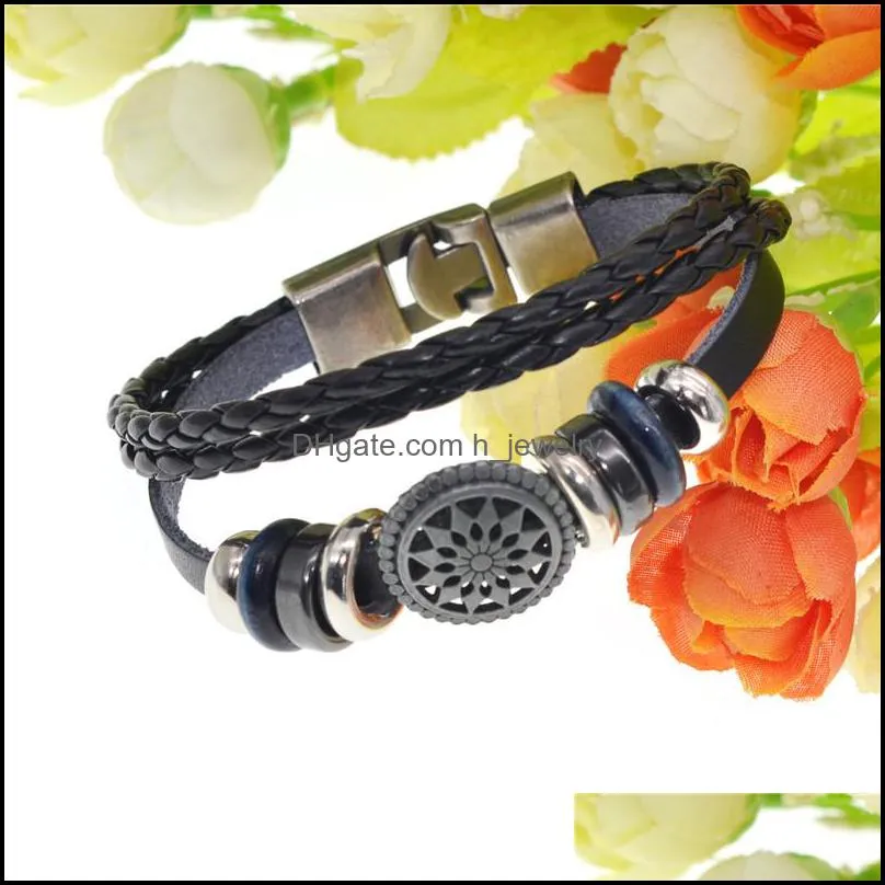  bracelet vintage punk style men multilayer black brown leather bracelets cuff braided bangle gift