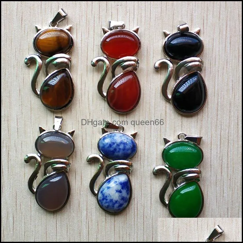 natural stone cat shape charms pendants for diy jewelry making wholesale