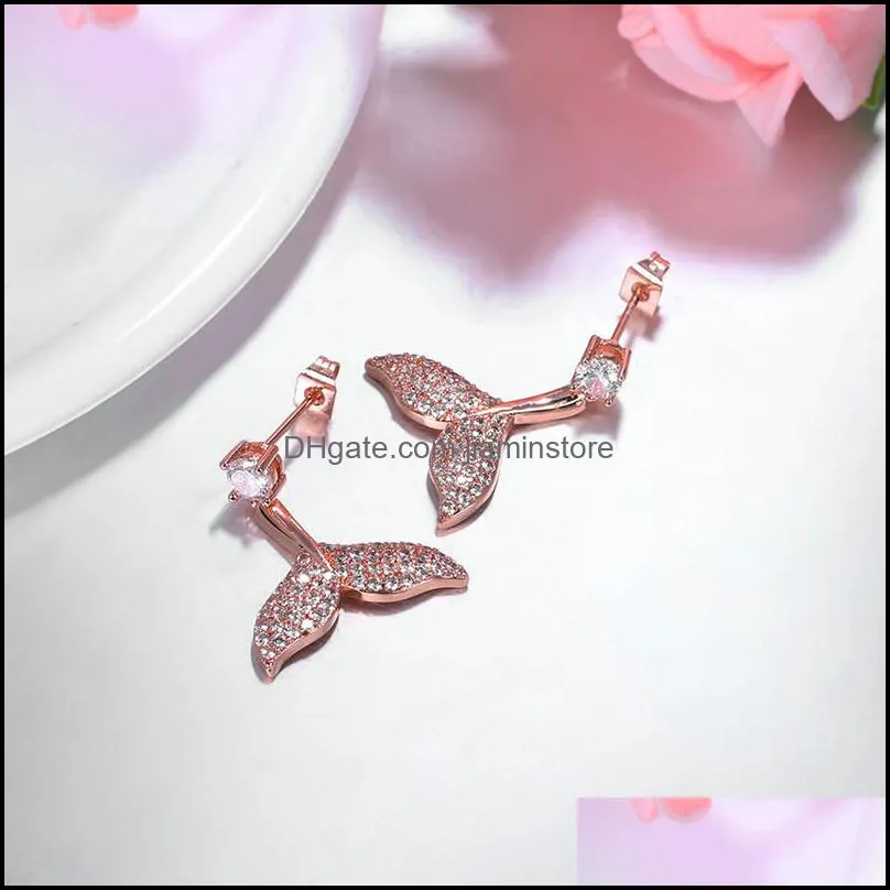 mermaid tail earrings temperament microinlaid zircon dolphins sterling silver pendant crystal jewelry earrings for mothers day