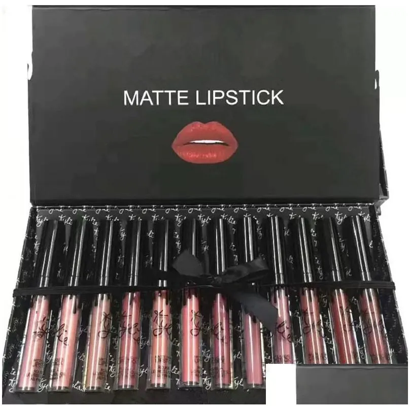 12pcs matte liquid lipstick kit long lasting lip gloss foundation makeup set nonstick cup