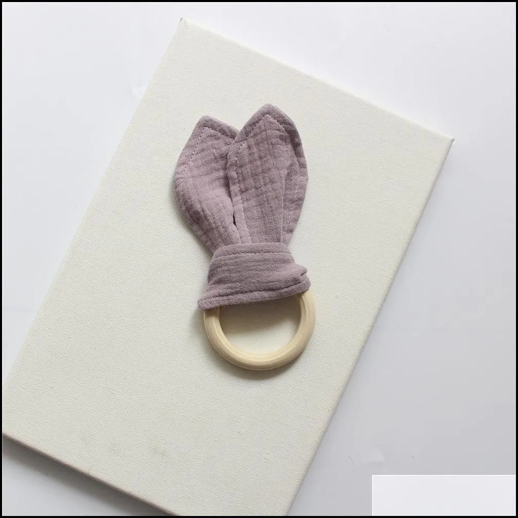 bunny ear teether fabric wooden teething ring with crinkle material shower gift