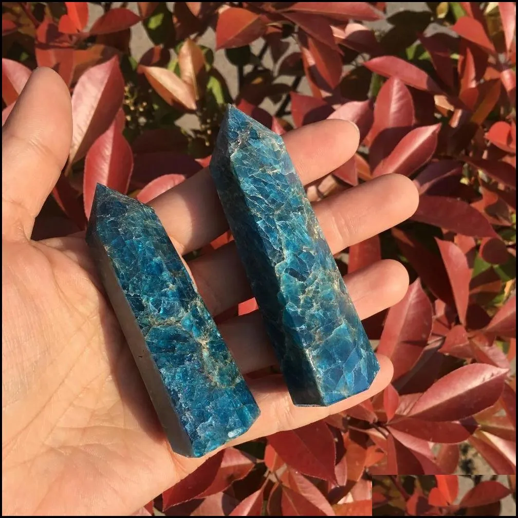 2pcs natural blue apatite crystal wand stone crystal single point for healing t200117