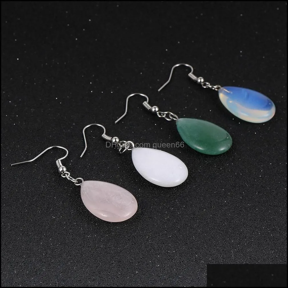 teardrop turquoises rose crystal quartz tiger eye opal stone charms dangling earrings amethysts hanging earring fashion women jewelry