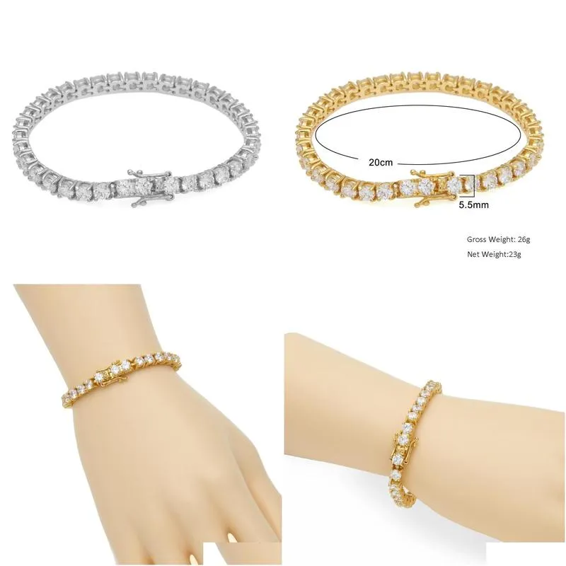 3mm 4mm hiphop tennis 79inch bling bling zircon bracelets for men women