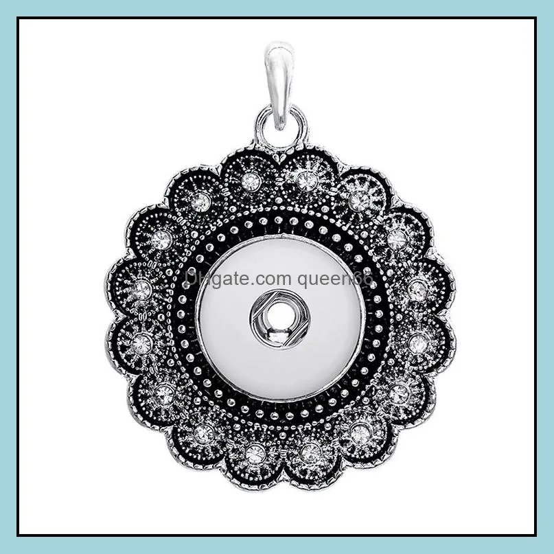 fashion vintage silver snap button pendant necklace flower rhinestone geometric pendant diy 18mm ginger snap buttons party necklace