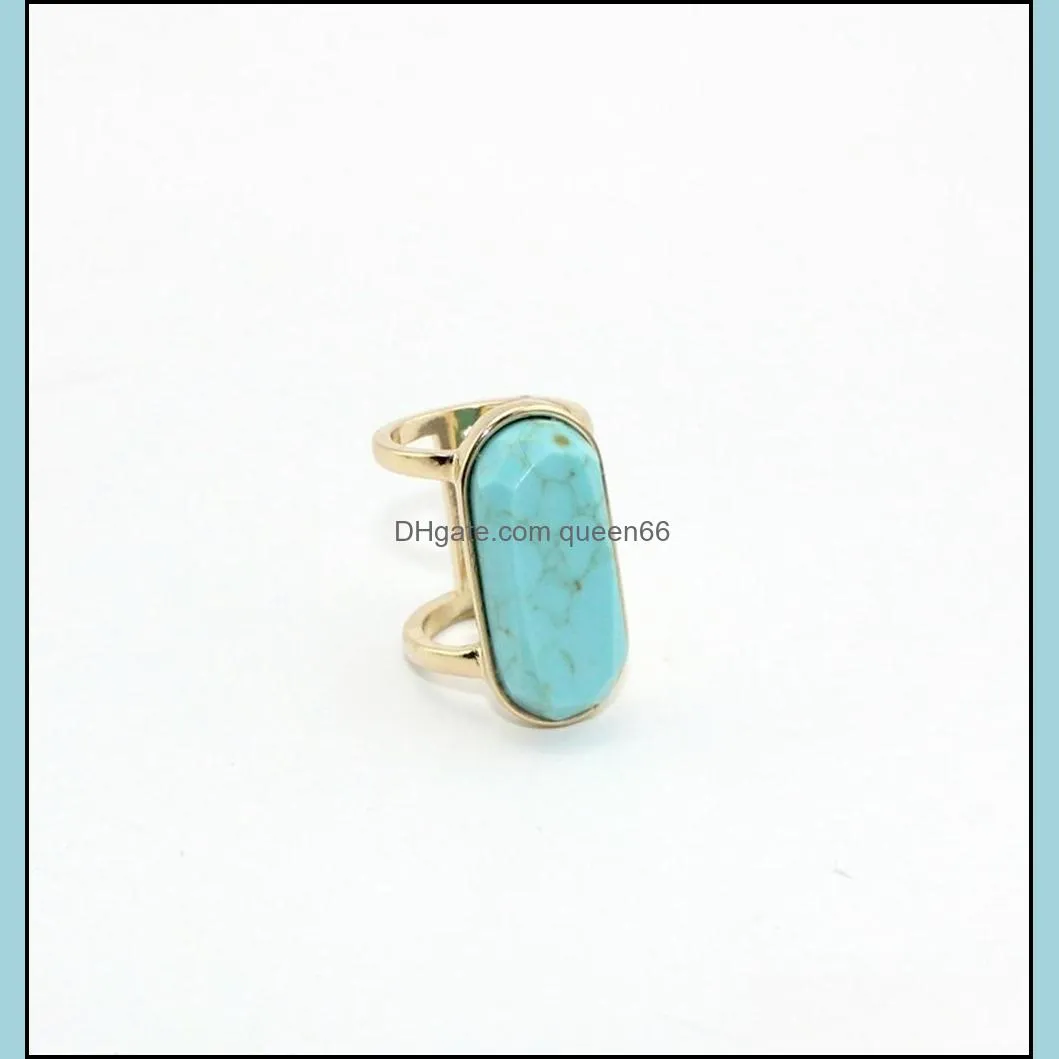fashion white blue turquoise ring for women jewelry gold color natural stone geometry oval kallaite howlite black ring