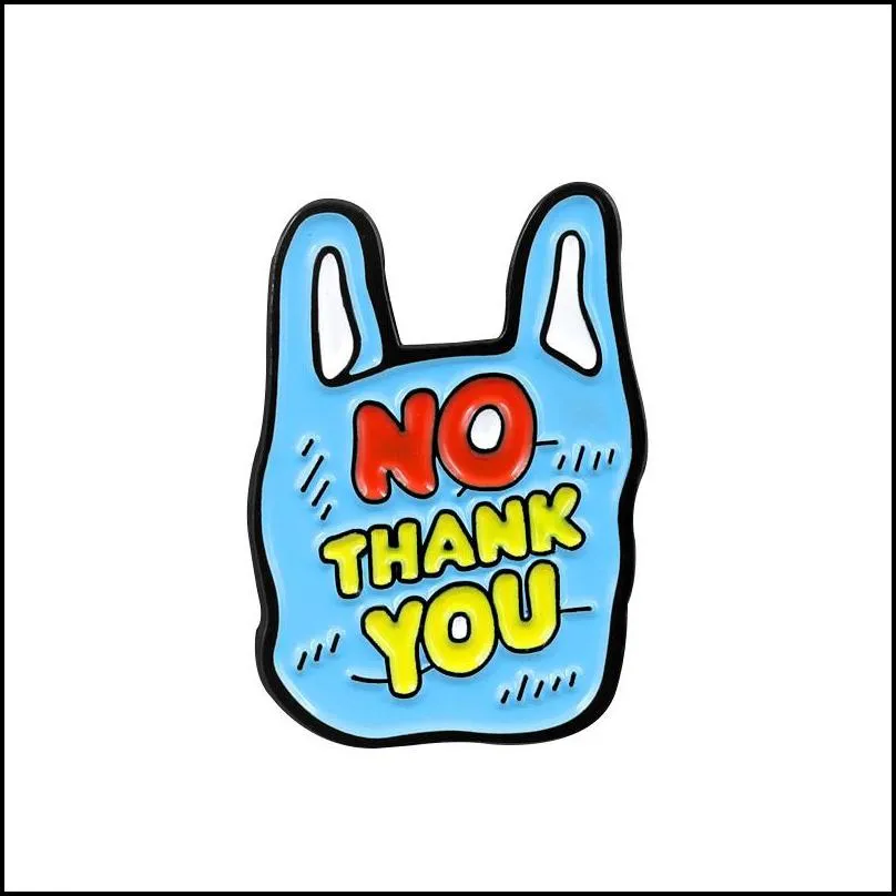 plastic bag white blue no thank you creative brooch ornament special pins personality badge lapel cartoon