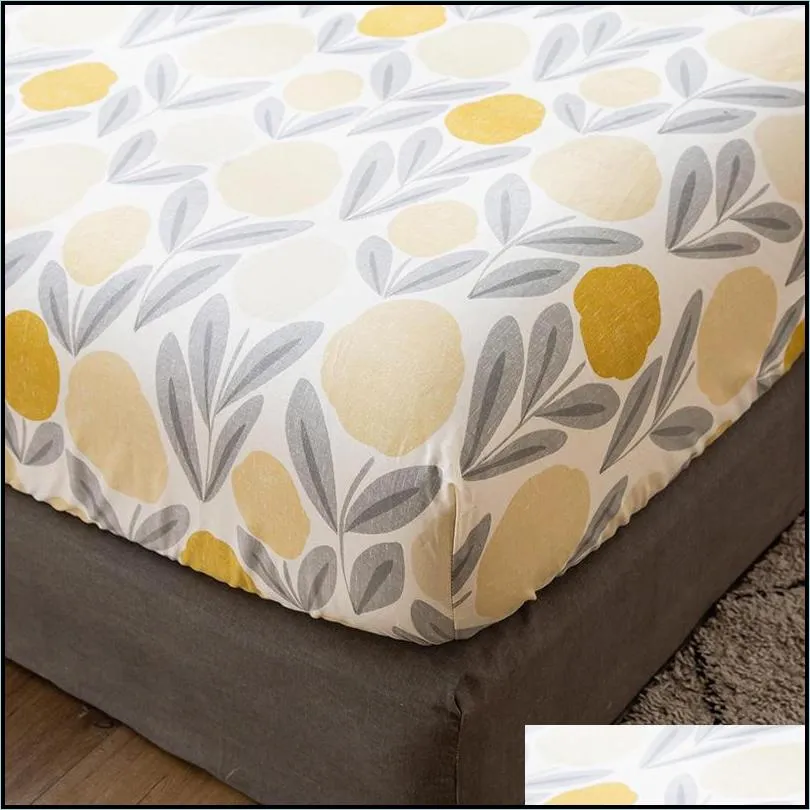 100 cotton bed linens queen/king size fitted bed sheet with elastic band yellow color cotton mattress protector double sheets 201113
