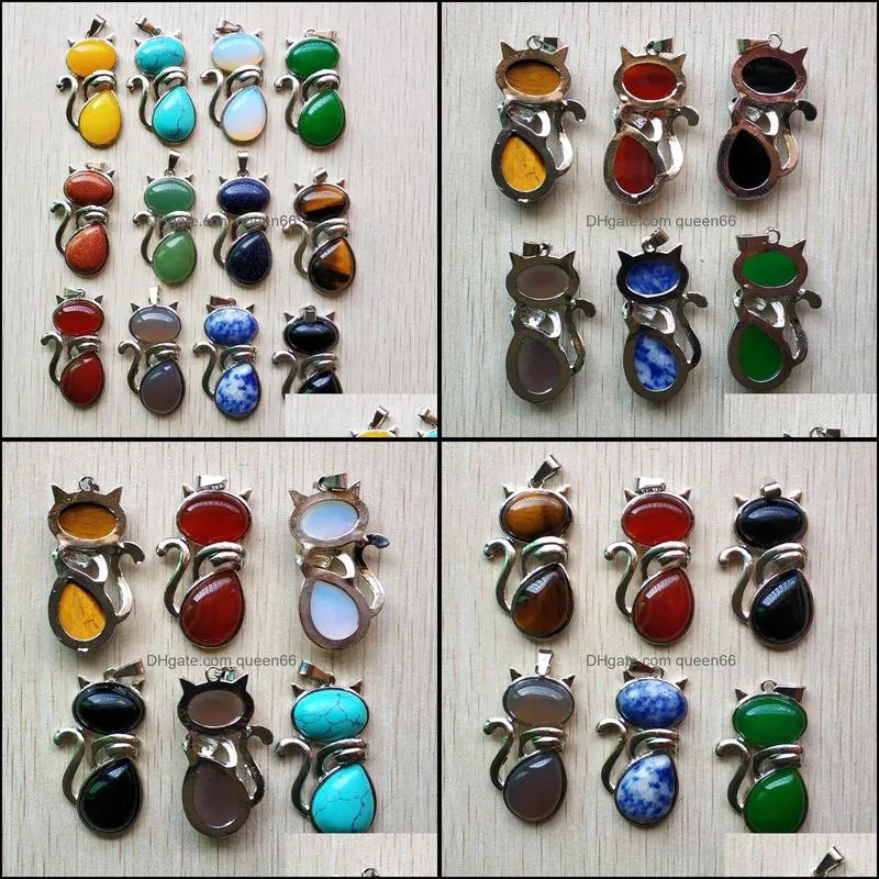 natural stone cat shape charms pendants for diy jewelry making wholesale