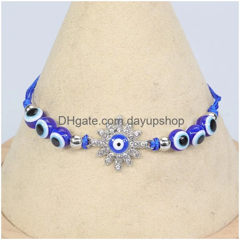 turkey blue evil eye card bracelet women handmade rope chain crystal lucky eyes beads bracelets girl party jewelry gift couple