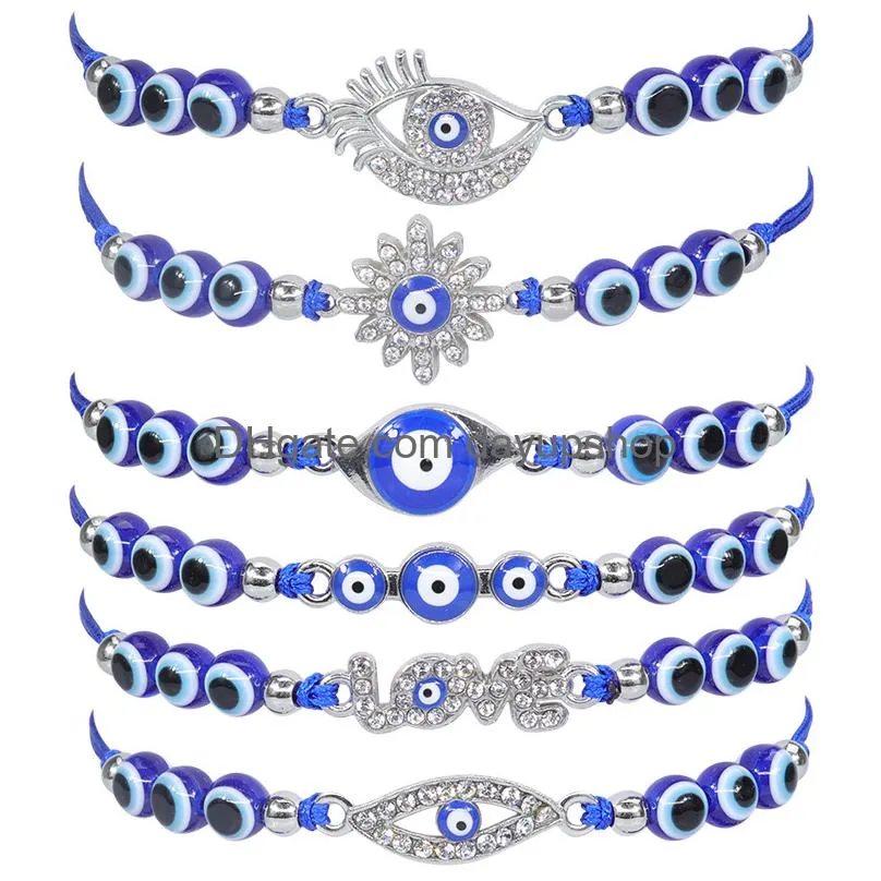 turkey blue evil eye card bracelet women handmade rope chain crystal lucky eyes beads bracelets girl party jewelry gift couple