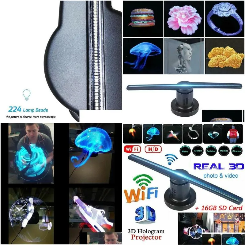 strings 3d hologram projector light ac 100240v plugin advertising display led fan holographic lmaging lamp remote