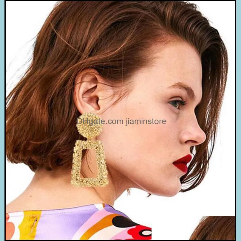 6 pairs of statement pendant earrings metal geometric earrings square pendant earrings raised design earrings 6 colors