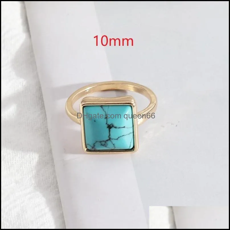 fashion square pink rose quartz crystal turquoise rings geometric gold plated white blue natural stone ring for women jewelry gift