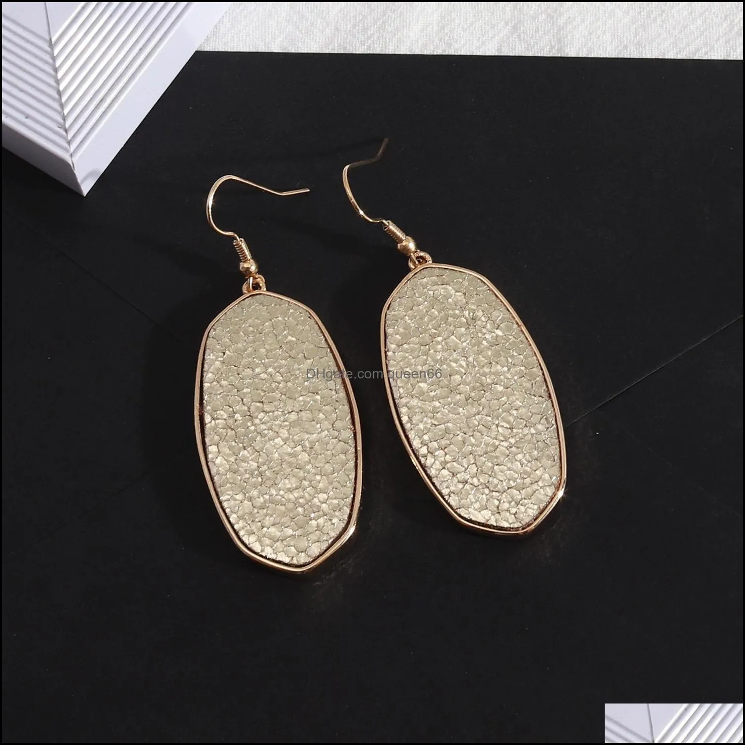 designer hexagon oval pu leather charms earrings snake grainy leopard print charm earring jewelry
