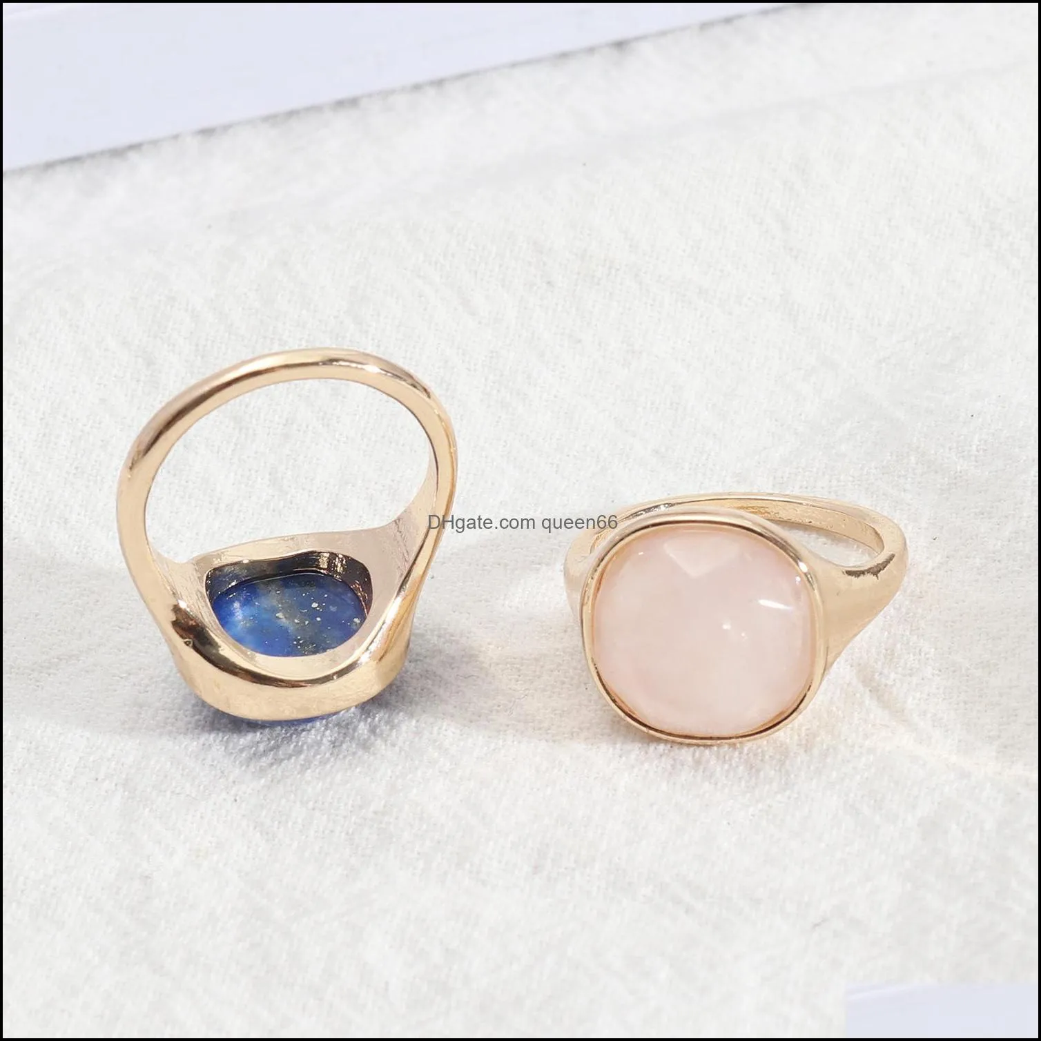 fashion round pink rose quartz purple green healing crystal rings natural stone ring geometric gold plated white blue for women jewelry