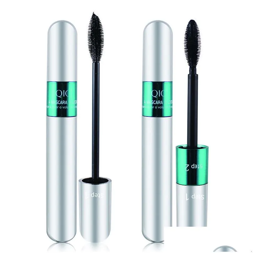 qic 4d silk fiber lash mascara black curly eyelash 2 in 1 dual brush makeup mascara thick lengthening waterproof long lasting 