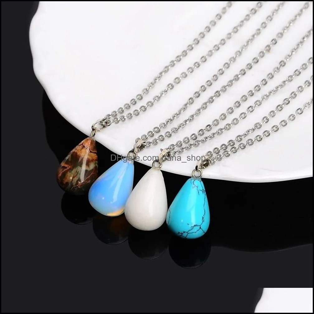 stainless steel chains water drop crystal natural stone necklaces choker pendant necklace for women men fashion jewelry