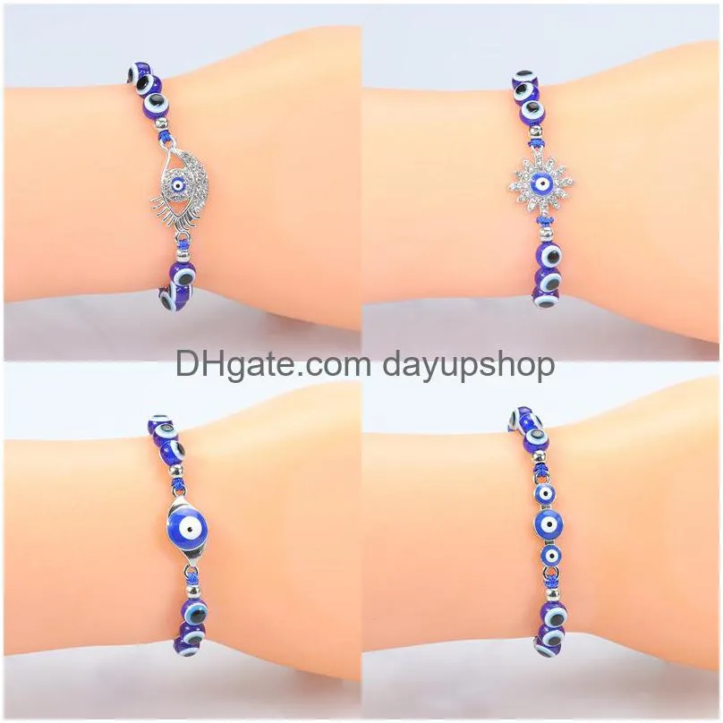 turkey blue evil eye card bracelet women handmade rope chain crystal lucky eyes beads bracelets girl party jewelry gift couple