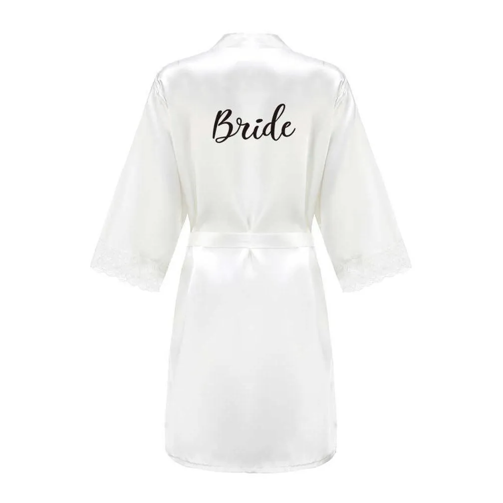 women satin lace robe bride robe bridesmaid robes bridal wedding robe sleepwear bathrobe dressing gown white robes 210831