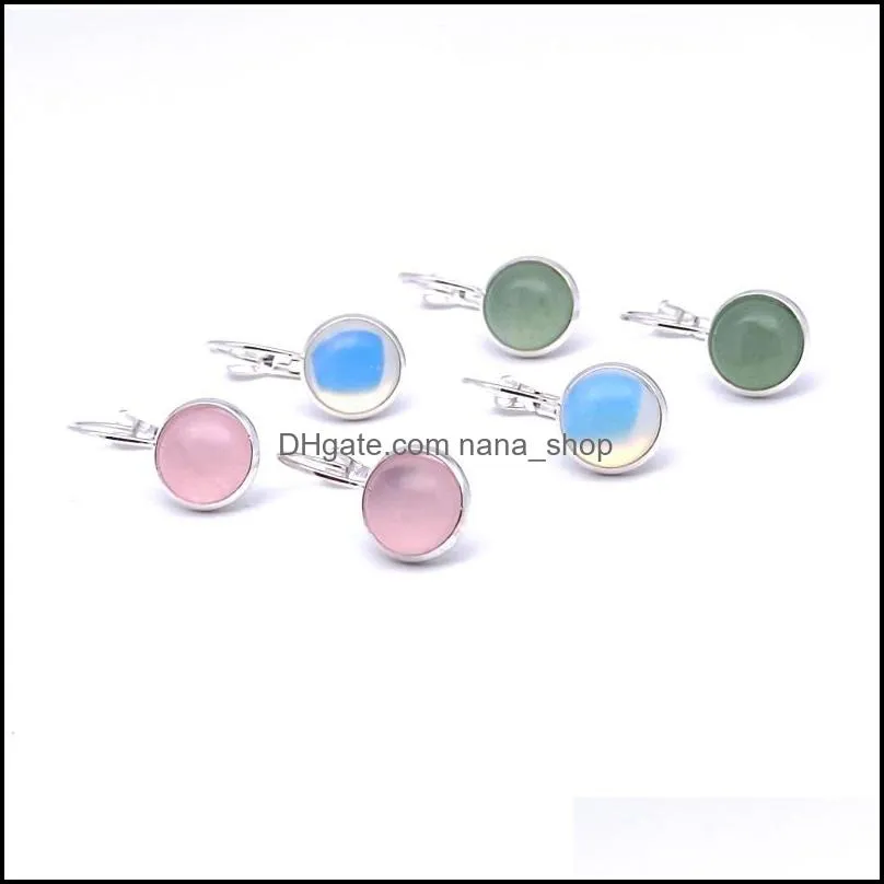 silver plated 10mm pink green healing crystal white turquoise charms earrings geometric natural stone earring for women jewelry