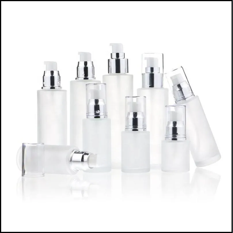 frosted glass bottle cosmetic travel packaging refillable lotion spray pump bottles 20ml 30ml 40ml 50ml 60ml 80ml 100ml cosmetics