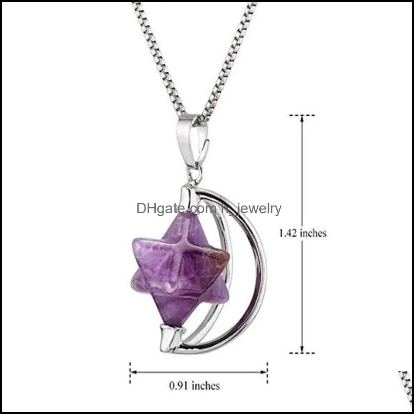 natural crystal quartz rotate merkaba star stone chakra pendant necklace hexagonal pointed energy reiki healing for women men