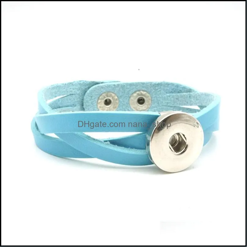 handmade soft snap button bracelet woven braided pu leather 18mm snap bracelet women punk jewelry lots colors