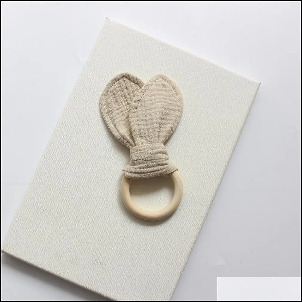 bunny ear teether fabric wooden teething ring with crinkle material shower gift