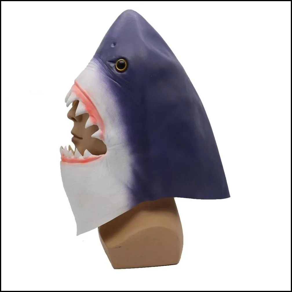 novelty shark head mask halloween masquerade party animal latex horror scary mask fish head peripheral mask hood cos props t200703