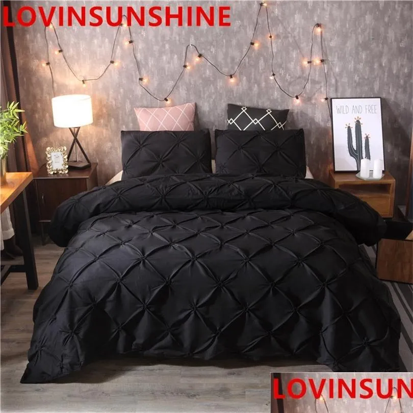 luxury black duvet cover pinch pleat brief bedding set queen king size 3pcs bed linen set comforter cover set with pillowcase t200110