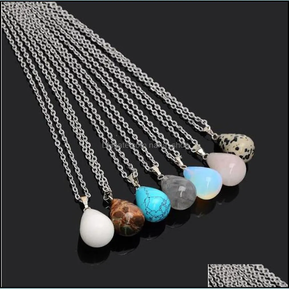 stainless steel chains water drop crystal natural stone necklaces choker pendant necklace for women men fashion jewelry