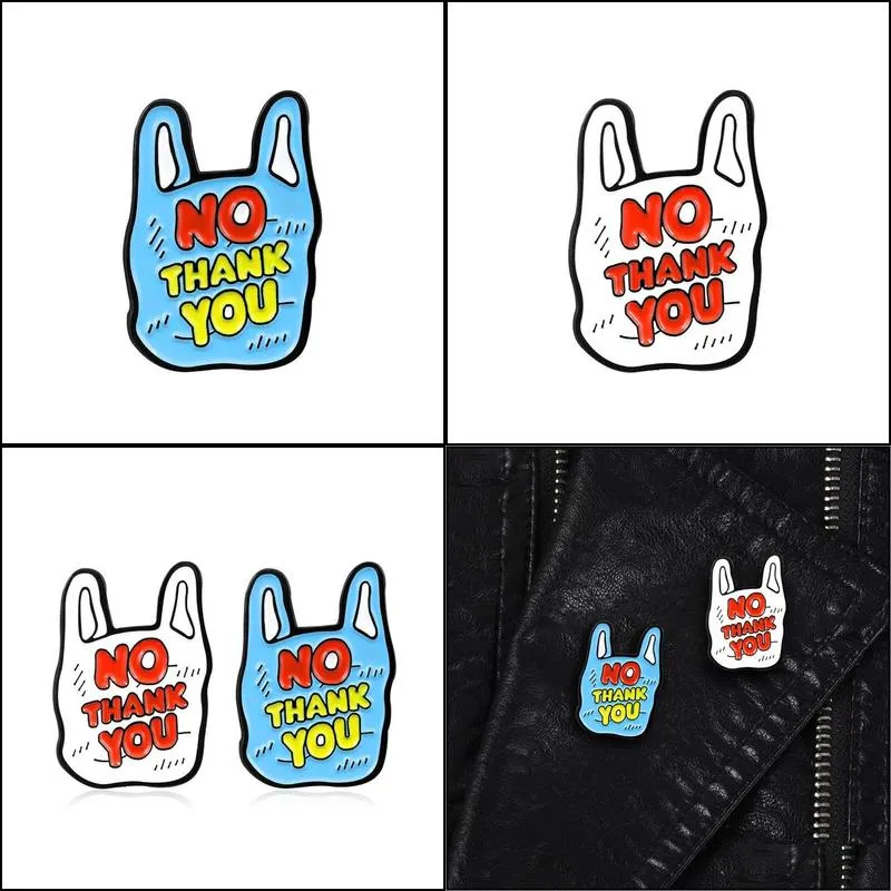 plastic bag white blue no thank you creative brooch ornament special pins personality badge lapel cartoon