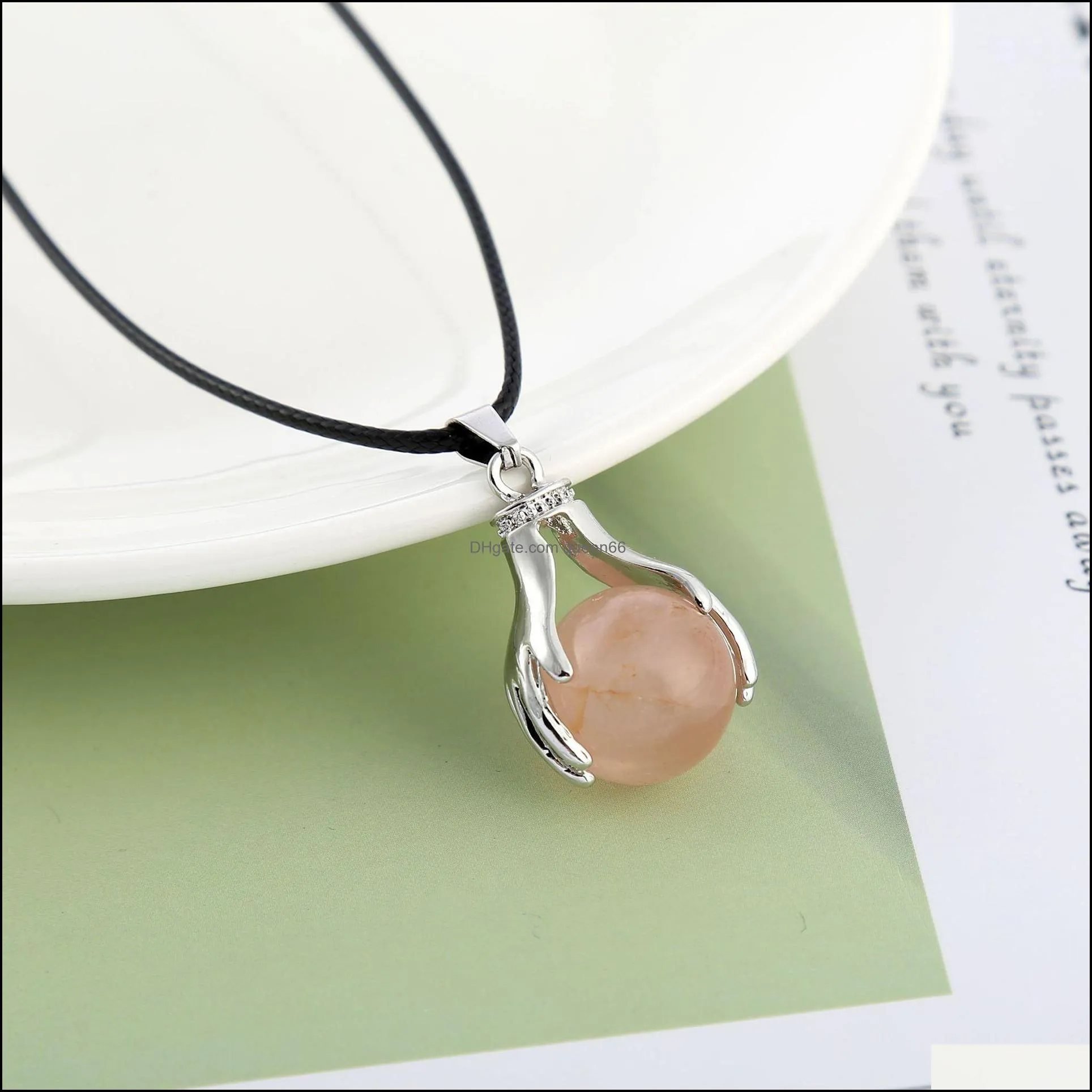 reiki healing pink crystal pendant energy tiger eye quartz stone rope chain necklaces fashion women men jewelry wholesale