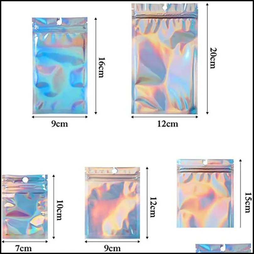 plastic zipper bag laser holographic aluminum foil pouch bags smell proof reclosable pouches for food snack