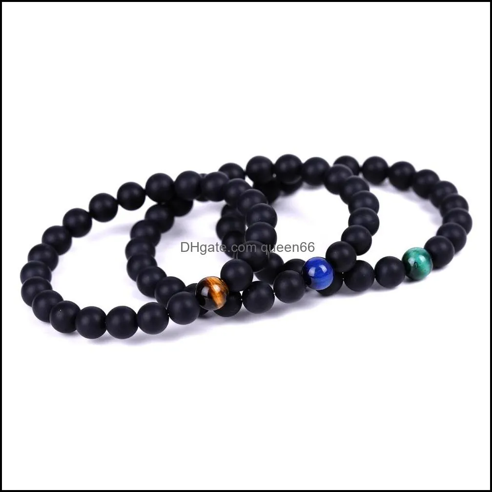 matted black beads tigers eye stone strand bracelet friendships buddha yoga strench for women men jewelry