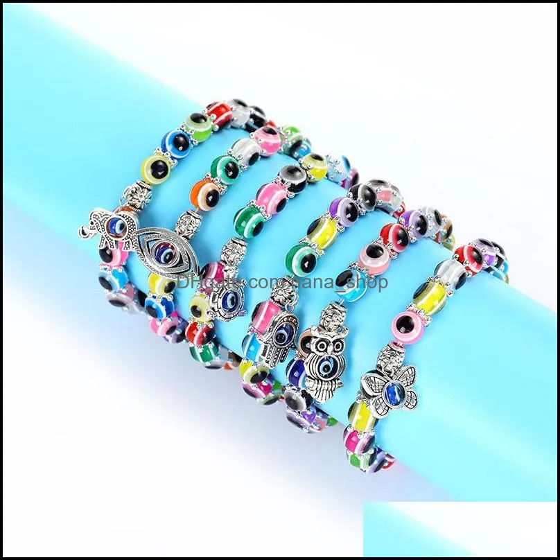 evil eye lucky palm glass bead bracelet elephant owl butterfly charm bracelets lovely women men friendship banglejewelry