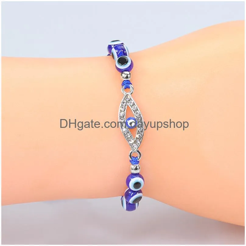 turkey blue evil eye card bracelet women handmade rope chain crystal lucky eyes beads bracelets girl party jewelry gift couple