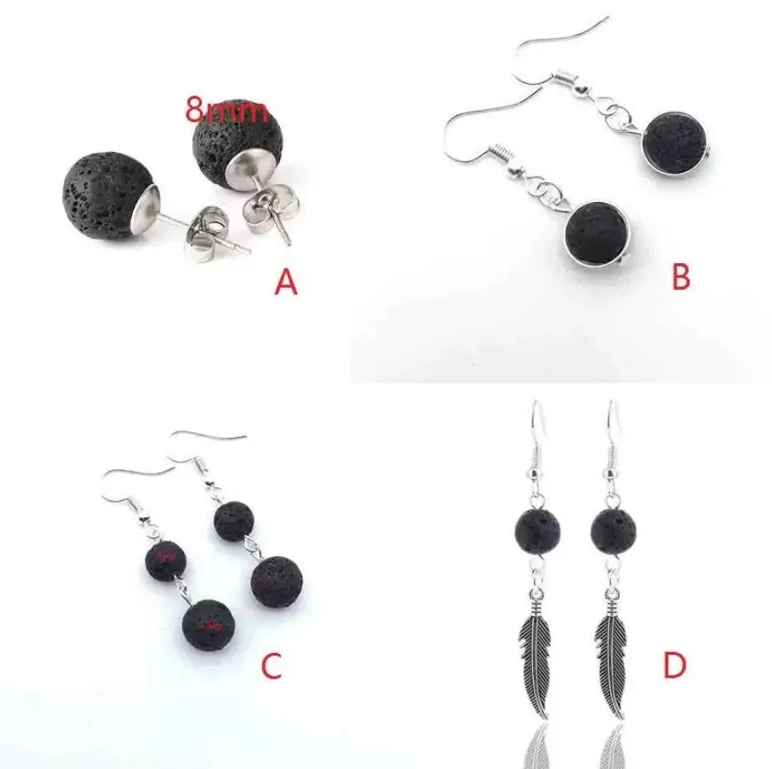 black lava stone essential oil diffuser charms earrings aromatherapy jewelry minimalist 6mm 8mm 10mm stones diffusers earring