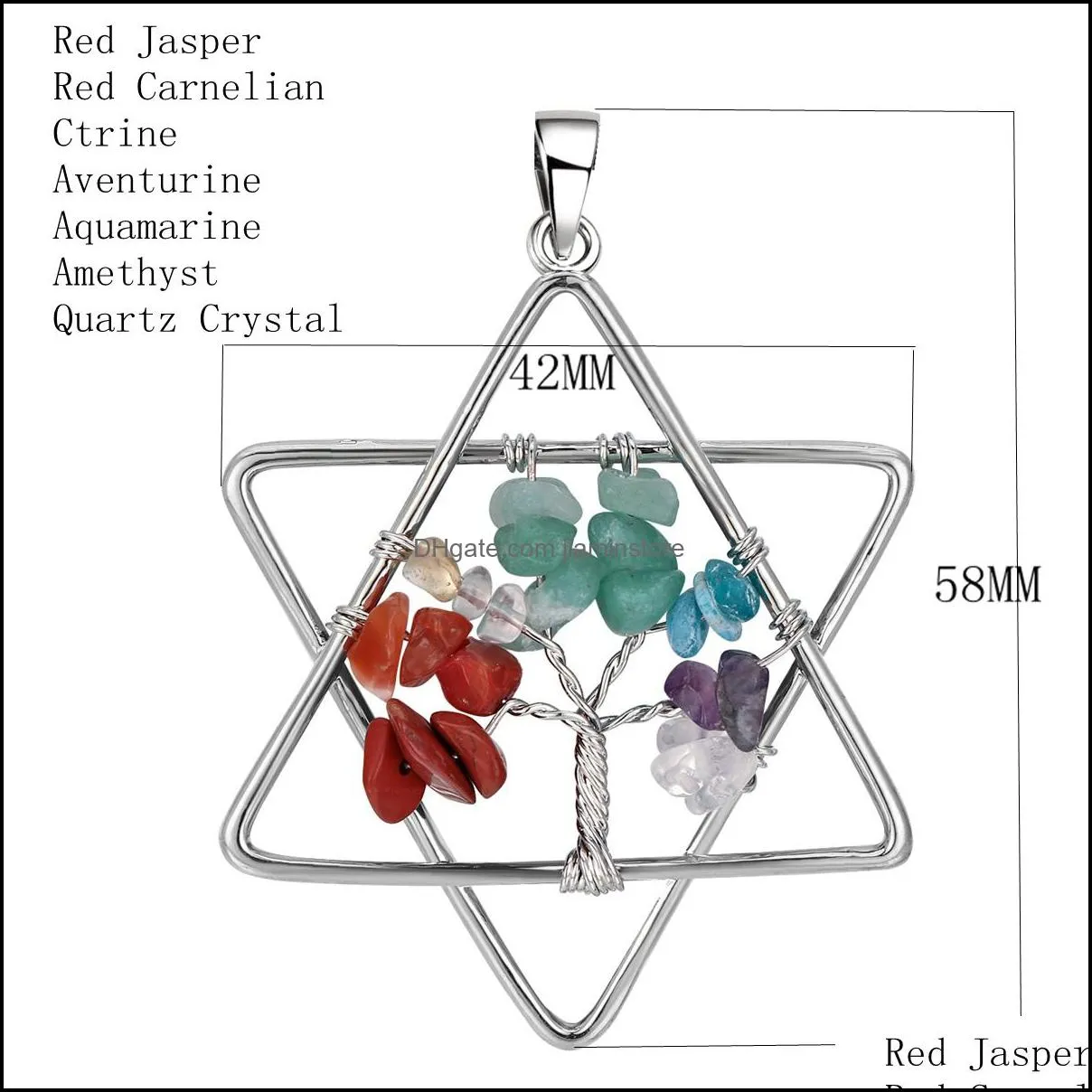 melcaba six pointed star wound life tree pendant seven chakra necklace natural healing crystals quartz gemstone pendants