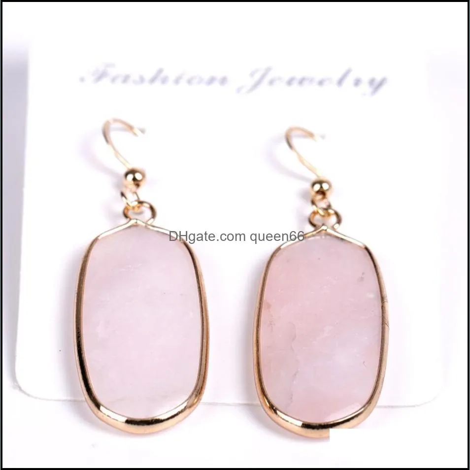 oval hexagon white turquoise opal charms earrings rose quartz gold plated bluestone dangle brand jewelry for women