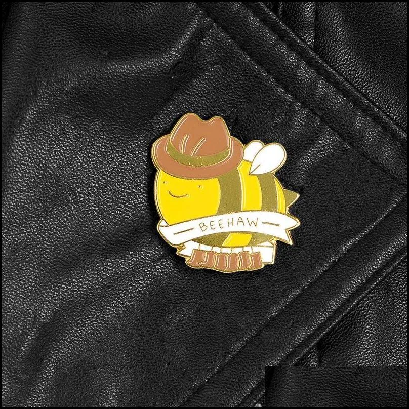 bee enamel pins mr.  bee pin badges beehaw yellow gentleman hat insect brooches lapel clothes backpack bag animal jewelry gifts