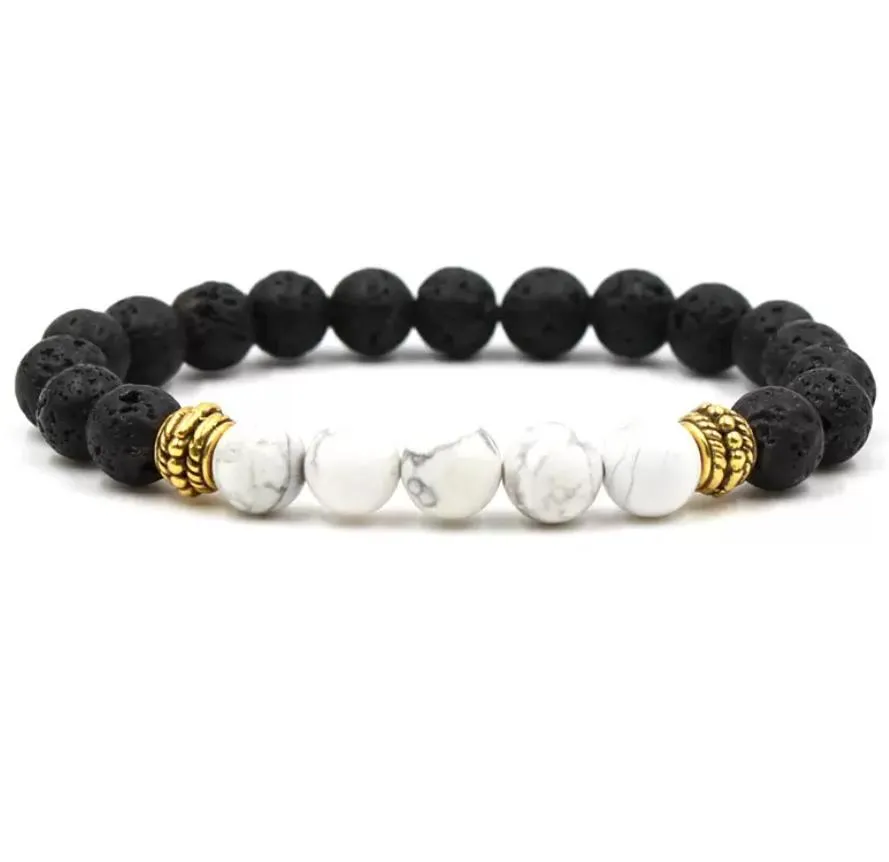 8mm black lava stone beads elastic bracelets  oil diffuser bracelet agate volcanic rock beaded hand strings gold/silver