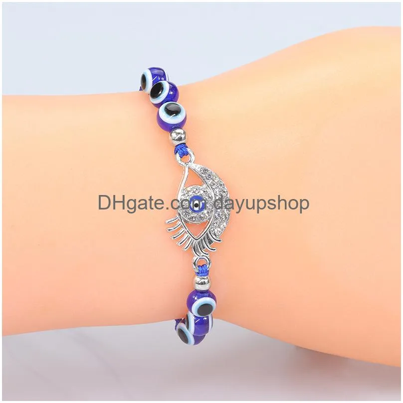 turkey blue evil eye card bracelet women handmade rope chain crystal lucky eyes beads bracelets girl party jewelry gift couple