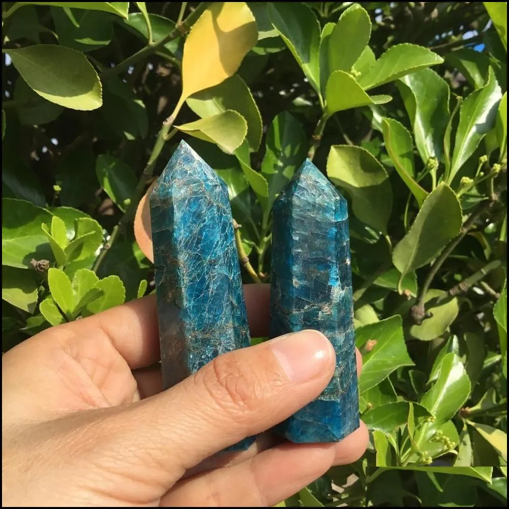 2pcs natural blue apatite crystal wand stone crystal single point for healing t200117