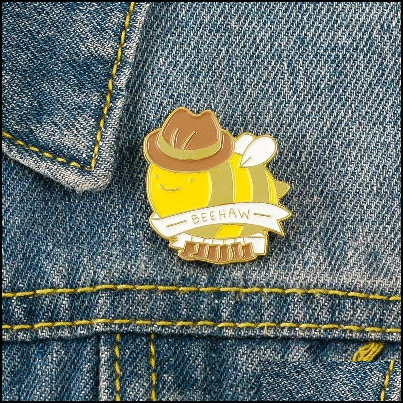 bee enamel pins mr.  bee pin badges beehaw yellow gentleman hat insect brooches lapel clothes backpack bag animal jewelry gifts