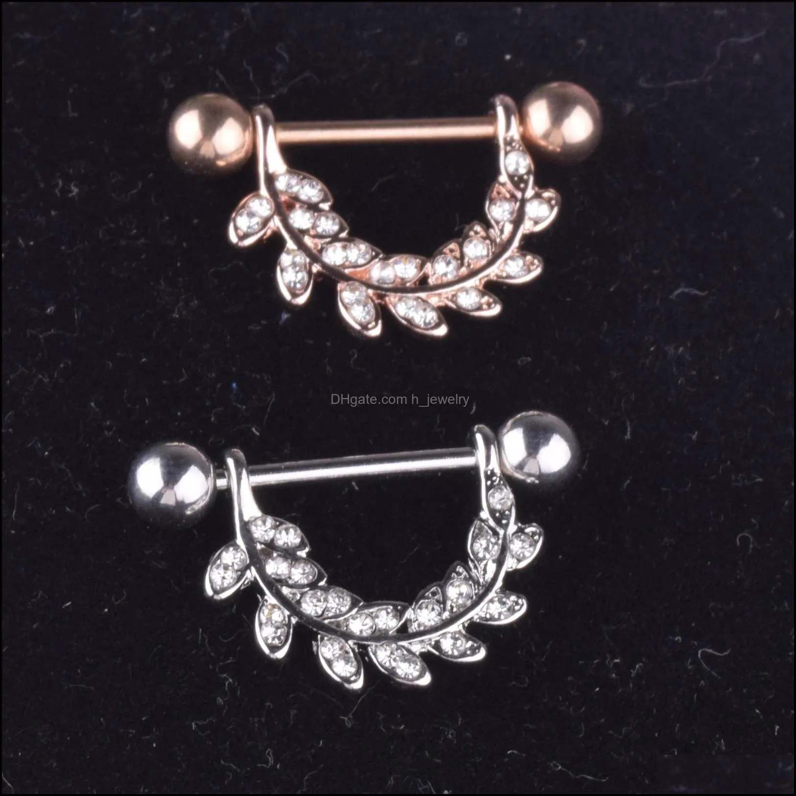 gold leafstudded stainless steel breast ring pierced female nipple shield body piercing ring body jewelry as a pair