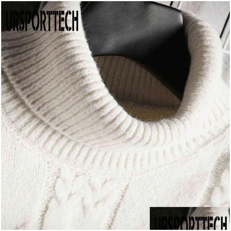 ursporttech turtleneck sweater mens wool knit pullover sweater male oversized turtle neck twisted pattern men sweter pull jumper